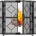 Amagabeli 48 x 28 Inch Fireplace Screen with Doors 3 Panel Foldable Wrought Iron Furnace Fireguards Metal Fireplace Spark Guard Cover Handcrafted Solid Stand Alone Screen for Wood Burning Mesh Fire (Size 1)