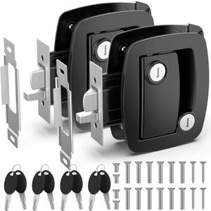 BEBOBLY RV Door Lock Replacement, Aluminum Alloy Lighter RV Door Latch with Paddle Deadbolt & 4 Keys, 100% Metal Camper Door Locks, RV Entry Door Lock for Travel Trailers Cargo Hauler, Black, 2 Packs