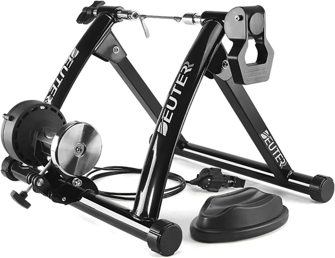 Bike Trainer, Magnetic Bicycle Stationary Stand for Indoor Exercise Riding, 26-29" & 700C Wheels, Quick Release Skewer & Front Wheel Riser Block Included (BLACK)
