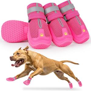 LUCKYPAW Dog Shoes for Large Medium Dogs, Breathable Dog Boots for Hot Pavement, Paw Protectors for Summer Walking Hiking Winter Snow Outdoor, No Slip Reflective Booties for Hardwood Floor-Hot Pink, 7 (Size7: 2.8" x 3.2" (W*L))