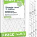 Future Way 16x25x1 Air Filters, 8-Pack with Reusable Frame, MERV 8, MPR 700 AC Furnace Filters, Space Saving & Cost-effective