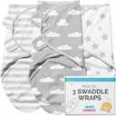 JUICY BUMBLES Baby Swaddles 0-3 Months Newborn Swaddle Sack Sleep Swaddle Sleep Sack Wrap for Newborns Girl and Boy 100% Cotton Oeko TEX 3-Pack (Clouds)