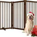 36" H Freestanding Dog Gate, Solid Wood Foldable Pet Gate with Support Feet, Wooden Tall Dog Gate for Doorway, Stairs & Indoor Use, 60" Wide Expandable Pet Fence, 3 Panels, Walnut