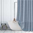 Blue Checkered Shower Curtains Farmhouse Striped Patchwork Neutral Shower Curtains for Bathroom Rustic Heavy Duty Bathroom Curtain Set with Tassel Bohemian Solid Cloth Shower Curtain 6x6 ft