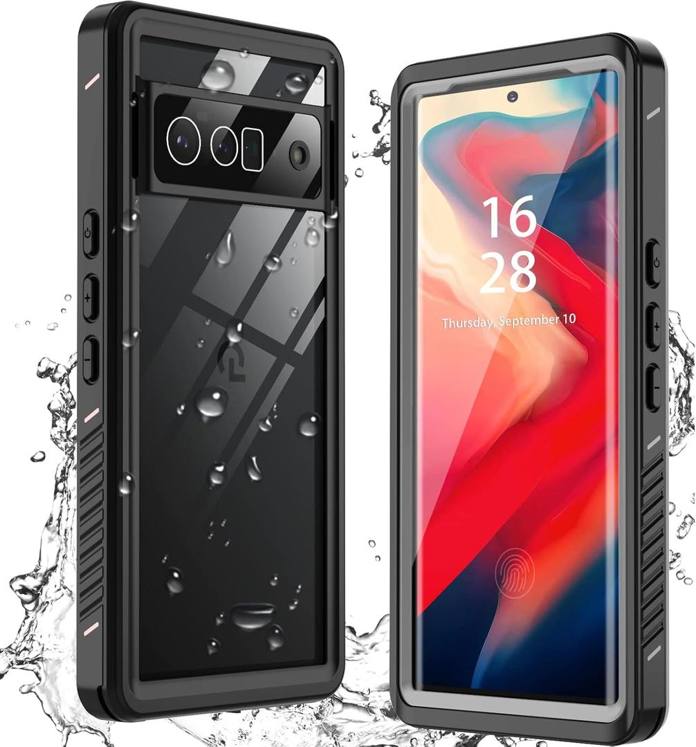 ANTSHARE Designed Google Pixel 6 Pro Case,Waterproof Shockproof Clear Protective Case with Built-in Screen Protector,Full Body Case Slim Cover for Pixel 6 Pro 6.7 Inches (Black/Clear)