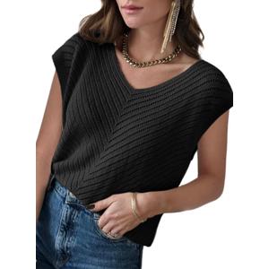Dokotoo Women's Casual V Neck Ruffle Sleeve Summer Tank Tops Shirts (Large, Black)