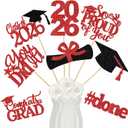 24Pcs 2026 Graduation Table Centerpieces Red, Graduation Centerpieces for Tables 2026 Red Class of 2026 Graduation Centerpiece Sticks for 2026 Graduation Party Table Decorations Red