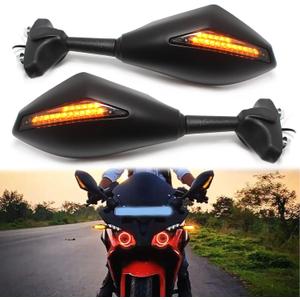 Motorcycle Rearview Side Mirrors With LED Turn Signal Integrated Indicator For Racing Bike Sport Bike (Matt black+Smoke Len)