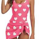Century Star One Piece Swimdress Swimsuits for Women with Skirt Tummy Control Swim Dresses Bathing Suit Swimwear (, Pink Heart Medium)
