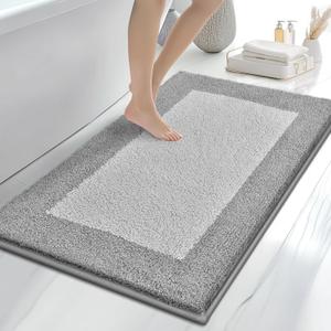Bathroom Rugs 30" x 46", Non-Slip Extra Soft Absorbent Bath Rugs, Machine Washable Quick Dry Bath Mats for Bathroom Floor, Shower, Bathtub and Sink, Light Grey & Grey