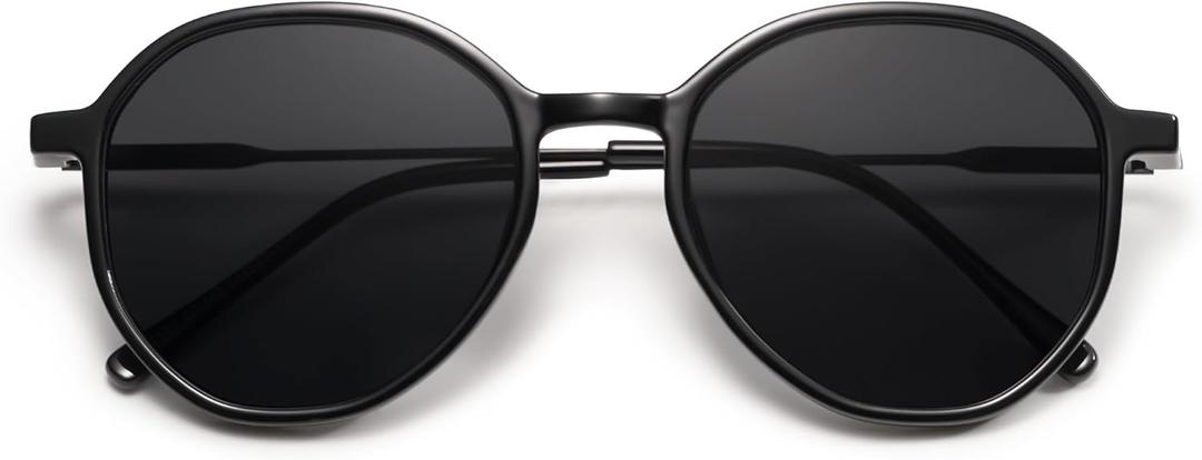 SOJOS Trendy Designer Hexagon Round Sunglasses for Women Fashion Big Shades Geometric Women Sunglasses SJ2181 (Black)