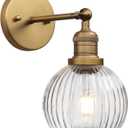 Vintage Wall Sconce 1-Light with Clear Striped Glass Globe Shade, Hardwired Modern Indoor Wall Vanity Light Fixture for Farmhouse Living Room Bedroom Bathroom