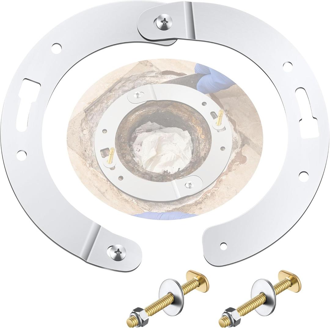 2 Piece Toilet Flange Repair Kit, Toilet Flange Repair Ring with 1/4" x 2-1/4" Closet Bolts, Stainless Steel Split Ring for Cast Iron, PVC or ABS(1 Pack)