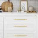 QOGRISUN 2-Pack Solid Brass Cabinet Handles, Gold Square T Bar Cabinet Pulls, 6-1/4 Inch Hole Center for Kitchen Dresser Drawer Cupboard, Brushed Brass Finish