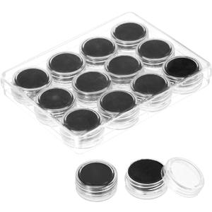 PATIKIL 4.9x3.7x0.7 Inch Gemstone Display Box 12 Pcs Round Diamond Containers Small Storage Boxes Jewelry Acrylic Box with Clear Glass Top Lids and Sponge for Gems Diamonds Coin (Black)