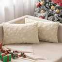 MIULEE Set of 2 Christmas Decorative Throw Pillow Covers Soft Faux Fur Winter Pillow Covers with Silver Snowflake Glitter Holiday Festival Pillowcases for Couch Sofa Bed, 1220inch, Beige