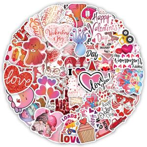 50pcs Valentine Stickers - Love Vinyl Waterproof for Laptop, Water Bottles, Scrapbook, Skateboard, Guitar - Heart Romantic Valentine's Day Stickers for Teens and Adults