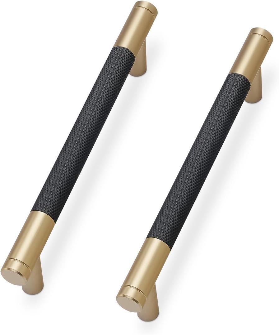 10 Pack Matte Black and Champagne Bronze Cabinet Pulls knurled 5 Inch Hole Centers Kitchen Cabinet Handles Drawer Pulls Cabinet Hardware