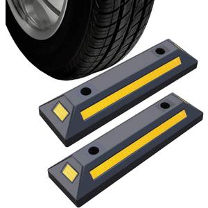 2 Pack Rubber Parking Guide Blocks Heavy Duty Wheel Stop Stoppers for Car Garage Parks Professional Grade Parking Rubber Curb w/Yellow Refective Stripes for Truck RV Trailer 21.25"(L)x5.7"(W)x3.54"(H)