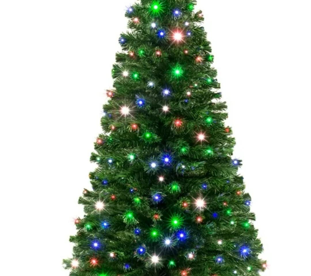 Best Choice Products 6ft Pre-Lit Fiber Optic Artificial Pine Christmas Tree w/ 230 Multicolored LED Lights, 8 Sequences