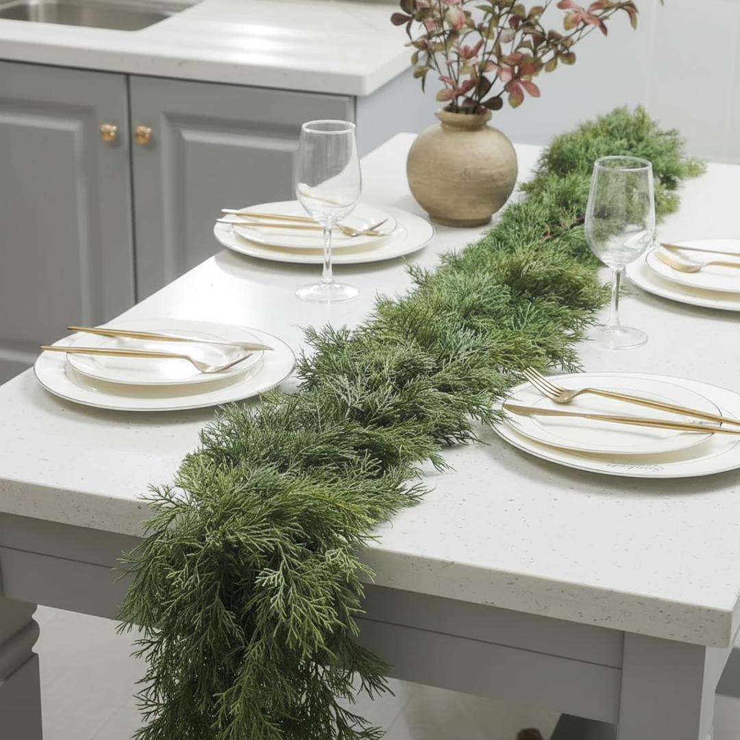 Dingion 2 PCS 9 ft Christmas Cedar Garland - Thick & Soft Artificial Realistic Cedar Pine Garland for Home Mantle, Stair, Fireplace, Wall, Indoor, Outdoor Christmas Winter Holiday Party Decoration