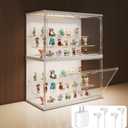 Clear Display Case for Collectibles, 3-Tier Adjustable Figure Display Case with LED Light, Stackable Acrylic Showcase with Magnetic Door for Jewelry,Collectibles (White, 17.4H-2PCS)