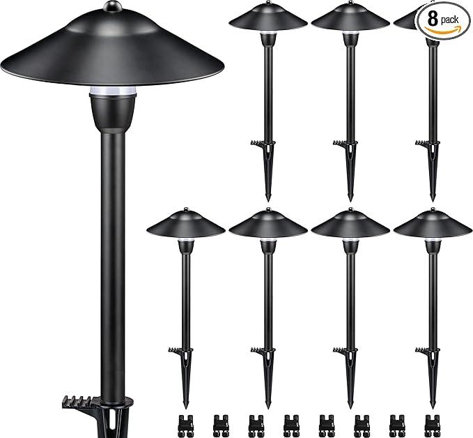 SUNVIE Low Voltage Pathway Lights Wired Path Light Outdoor 3W 1224V 3000K Waterproof Aluminum LED Landscape Lights with Connector for Garden Walkway Yard  ETL Listed Cord, 8 Pack
