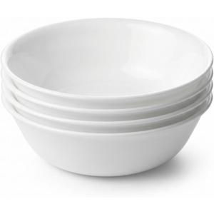 Corelle 4-Pc Meal Bowls Set Service for 4, Durable and Eco-Friendly 9-1/4-Inch Glass Bowls, Compact Stack Bowl Set, Microwave and Dishwasher Safe, White, 46 Ounces