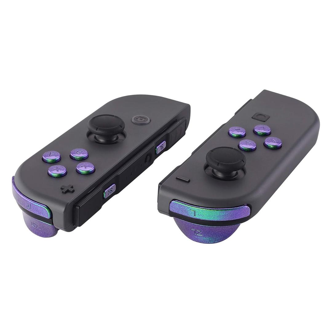 eXtremeRate Green Purple Chameleon Glossy Replacement ABXY Direction Keys SR SL L R ZR ZL Trigger Buttons and Springs, Full Set Buttons with Tools for Nintendo Switch Joycon & Switch OLED Joy con