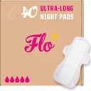 Flo Ultra Long Night Menstrual Pads, 40 Count - Heavy Flow Absorbency, 3D Leak Barrier, Bamboo Rayon, Plant-Based, Vegan, Cruelty-Free