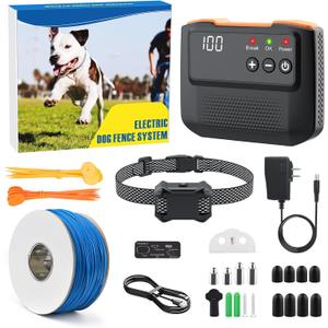 Electric Fence for Dogs, Rechargeable Underground Dog Fence System with 650FT Wire, 1 Waterproof Training Collar, Covers up to 1/2 Acre, Wired Dog Fence System for 1 Dog