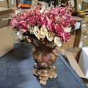 Large Golden Vase and Artificial Flower Set, European Vintage Resin Vase with Floral Arrangement for Various Party Venue Atmosphere, Restaurant, Bedroom, Office Decor