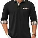 COOFANDY Men's Polo Shirt Long Sleeve Casual Button Polo Tee Plaid Collared Golg Shirt with Pocket M