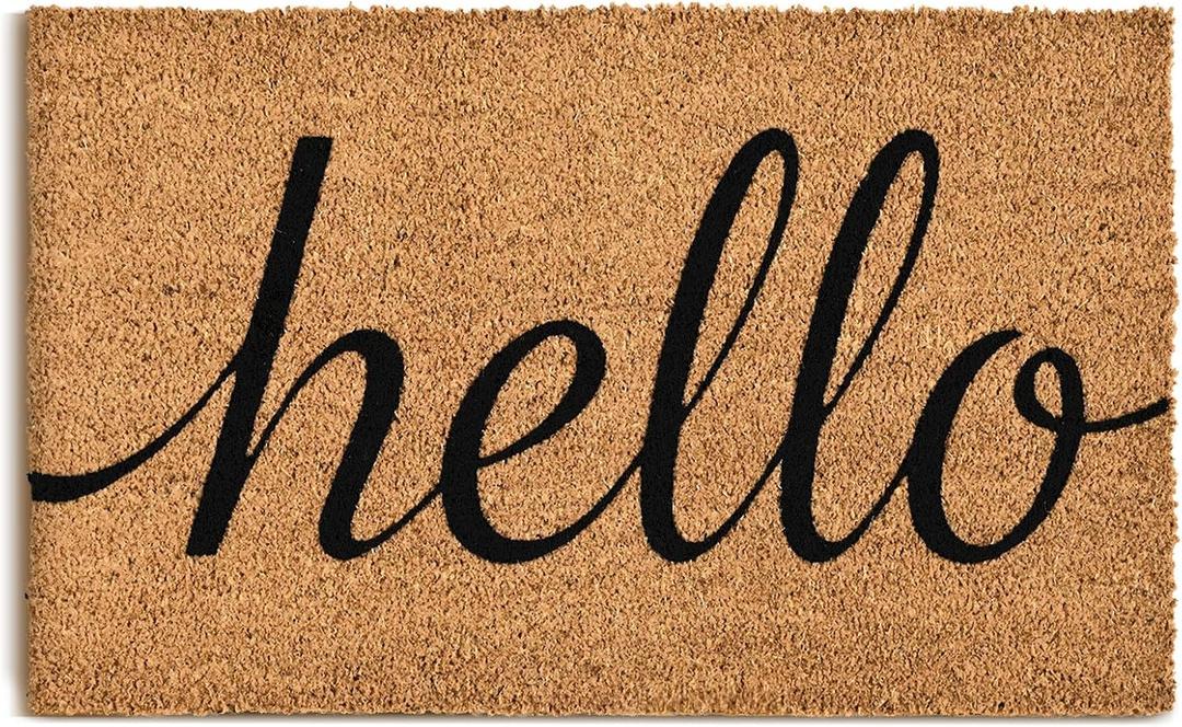 Natural Coco Coir Hello Welcome Mat with Heavy Duty Backing, 17" x 30" Anti-Slip Coconut Front Door Mat Outside Entrance, Funny Outdoor Door Mats for Entry, Porch, Patio, Garden, Mudroom