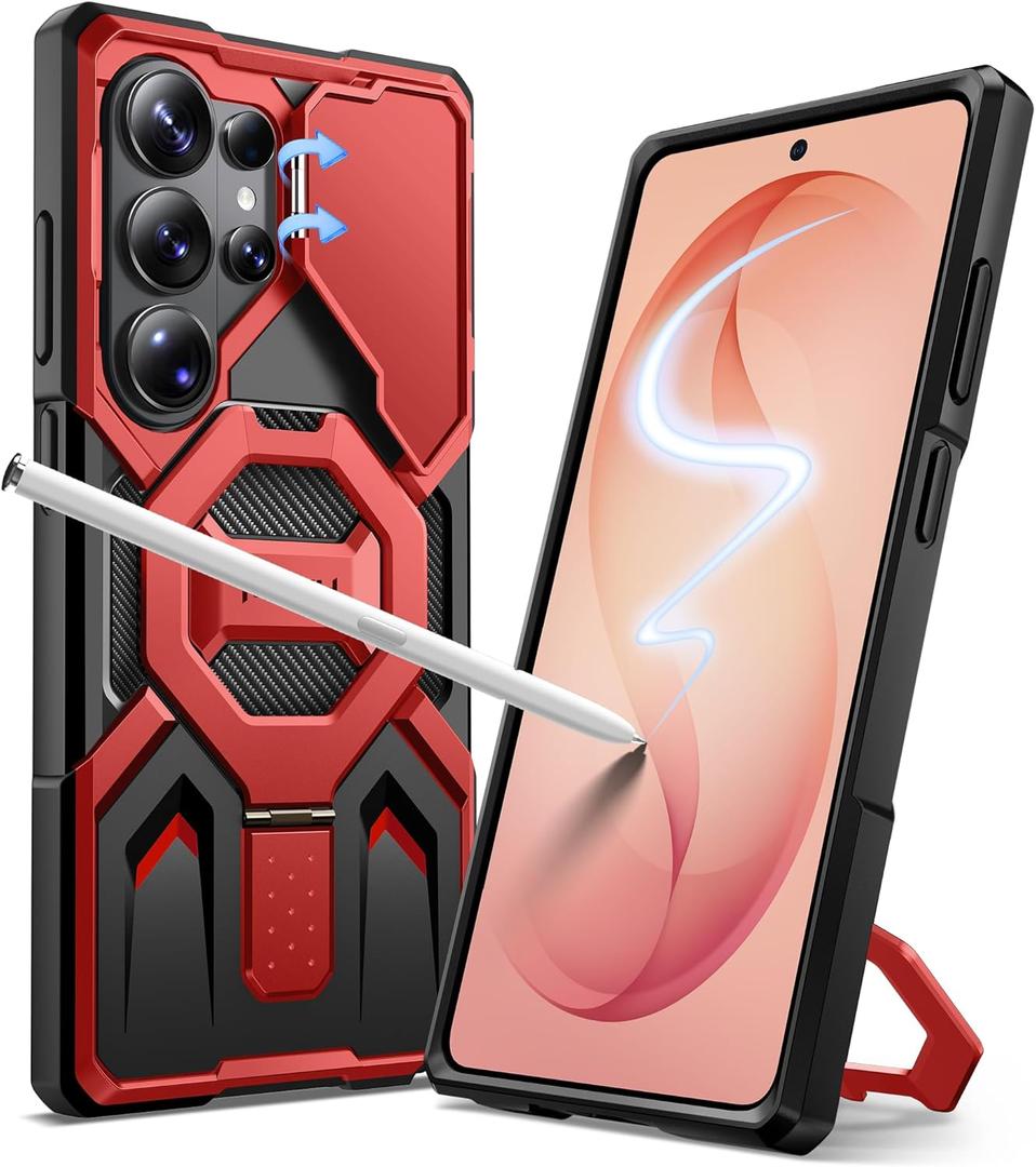 TONGATE for Samsung Galaxy S26 Ultra Case with Magnetic Stand, Compatible with MagSafe [Built-in Camera Cover & Ring Holder][Military-Grade Protection] Anti-Slip Rugged Phone Case for S26 Ultra, Red