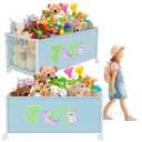 2PC Large Toy Box Storage, Sturdy Kid Toy Chest with 360 Wheels, Oxford Cloth Metal Toy Box for Boys, Girls, Stuffed Animals, Clothes, Bedroom, Living Room