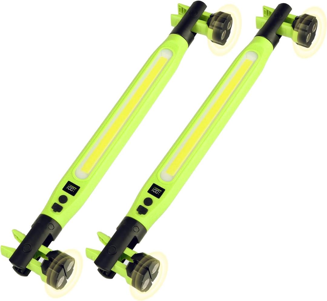 2 Pack Rechargeable LED Work Light, 3000LM Portable Mechanic Light with Magnetic Base, Hanging Hooks & Clamps, 4 Modes Under Hood Work Light with Red SOS for Car Repair, Garage