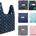 6 Pack Reusable Shopping Grocery Bags with Pouch Foldable, Washable , 35LB Weight Capacity, Heavy Duty Tote, Eco-Friendly Purse Bag Fits in Pocket Waterproof & Lightweight