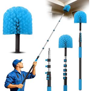 30FT Reach Cobweb Duster with Extension Pole - Spider Web Brush for Cleaning with 5-24FT 5-Section Flip-Lock Telescopic Pole, Effortlessly Cleans High Indoor & Outdoor Webs