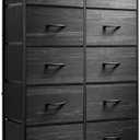 WLIVE Black Tall Dresser for Bedroom with 10 Drawers, Chest of Drawers, Dressers Bedroom Furniture, Storage Organizer Unit with Fabric Bins for Closet, Hallway, Living Room