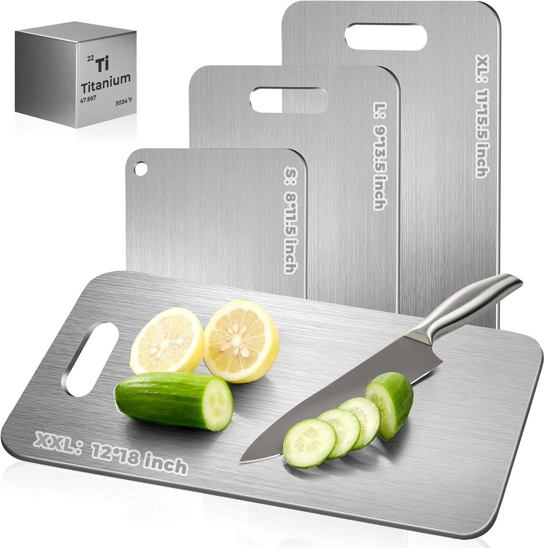 Katuchef Titanium Cutting Board - Upgraded 100% Pure Titanium Cutting Boards for Kitchen Non Toxic, Double Sided Food Grade Hygiene Non Moldy Dishwasher Safe Meat Fruit Metal Board (3PC S+L+XL)
