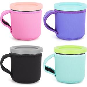 4Pack Reusable Ice Cream Sleeves with Handle, Neoprene Insulated Sleeves for Ninja Creami Pints, Talenti Ice Cream Pints, Frozen Desserts (Solid Color)