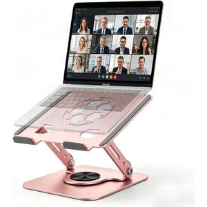 360°Rotating Laptop Stand, Ergonomic Adjustable Foldable Notebook Riser, Metal Computer Holder Compatible with 10-17.3" Laptops, Desktop Printer Stand, for Home & Office (Pink)