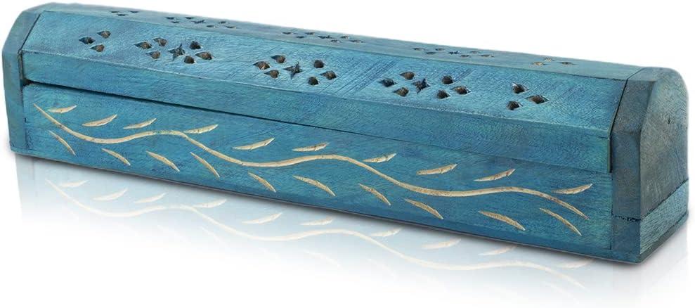 Wooden Incense Stick & Cone Burner Holder Coffin with Storage Compartment Organic Eco Friendly Ash Catcher Agarbatti Holder Rustic Style for Meditation Yoga Aromatherapy Home Fragrance Products