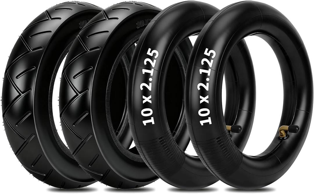 HIAORS 10x2.125 Scooter Tire and Inner Tube Replacement for Segway D40X F20 F25 F30 F40 E-Scooter, 10 inch Electric Scooter Tires for Gotrax G4 GXL V2 Kickscooter Tricycle with Bent Valve Stem(2 Pack)