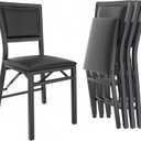 VECELO Folding Dining Chairs Set of 4, Metal Padded Foldable Seating with Comfortable Faux Leather, Space-Saving Portable Guest Seats for Kitchen & Office, No Assembly, Black, 4 Pack