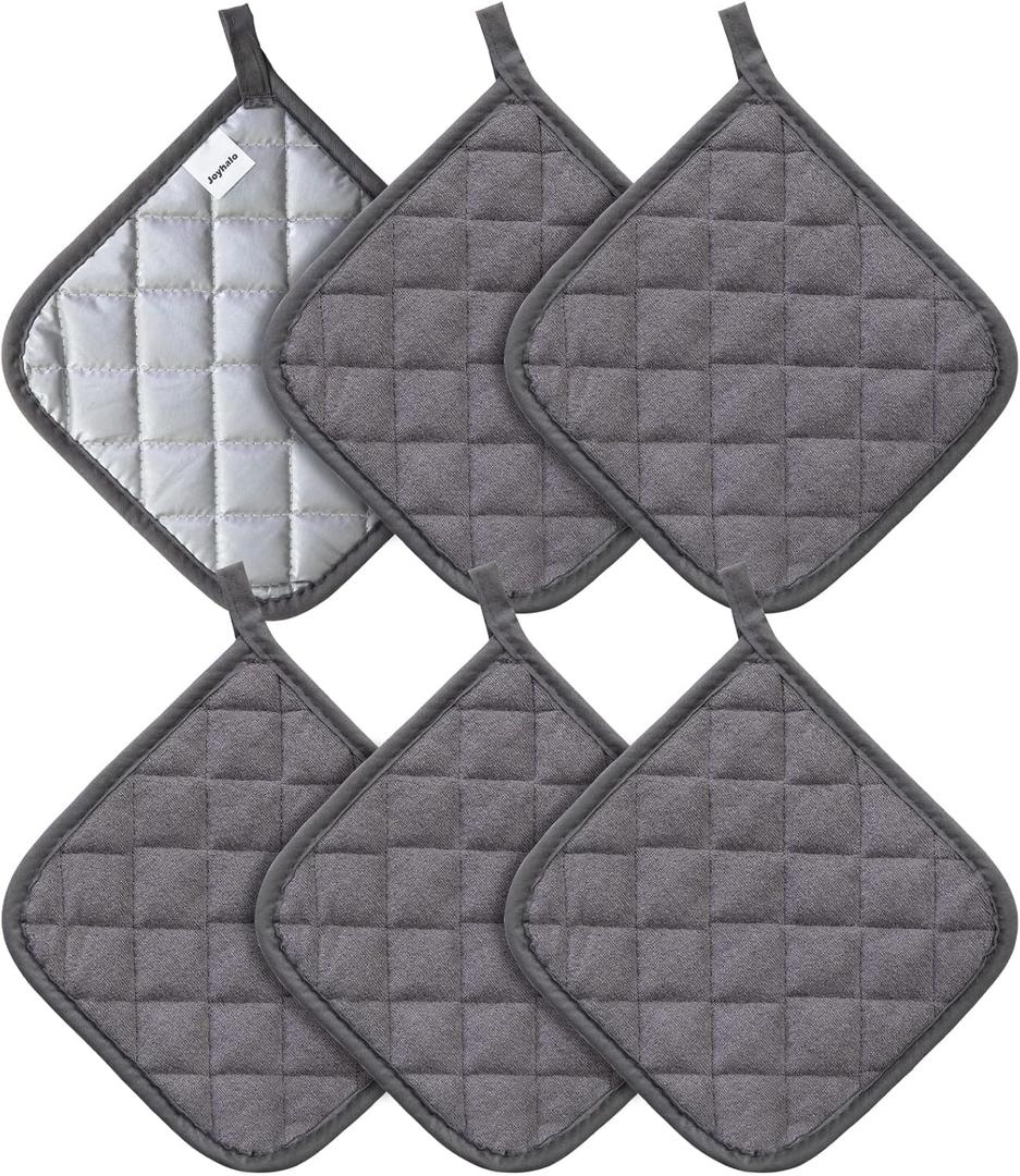 Joyhalo 6 Pack Heat Resistant Pot Holders - Terry Cloth Sets for Cooking & Baking (Dark Grey)