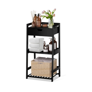 3 Tier Bamboo Bathroom Shelves with Drawer, Ladder Shelf for Bathroom Storage, Space-Saving Design, Stylish Display Nightstand, Stylish Storage Solution for Home, Living Room, Kitchen, Office