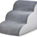 Dog Stairs for Small Dogs 15.7 H, Pet Stairs with High-Density Foam, 3-Step Dog Steps for Bed, Couch or Sofa, Curved Ramp Design for Puppies, Medium Pets and Older Cats, 15.7 x 22.4 x 15.7 Inch, Gray