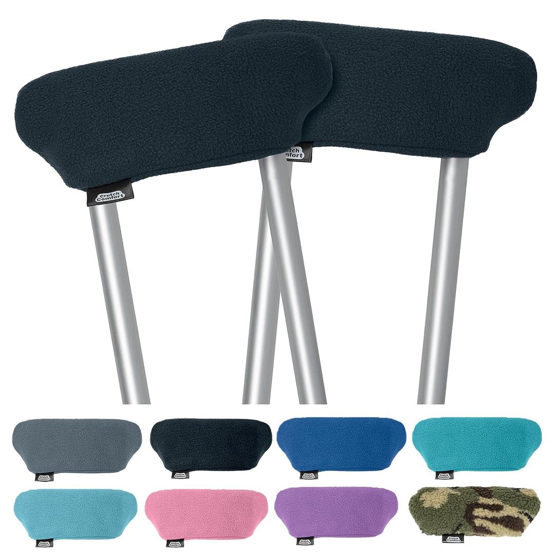 Universal Crutch Underarm Pad Covers - Luxurious Soft Fleece with Sculpted Memory Foam Cores (Classic Black)
